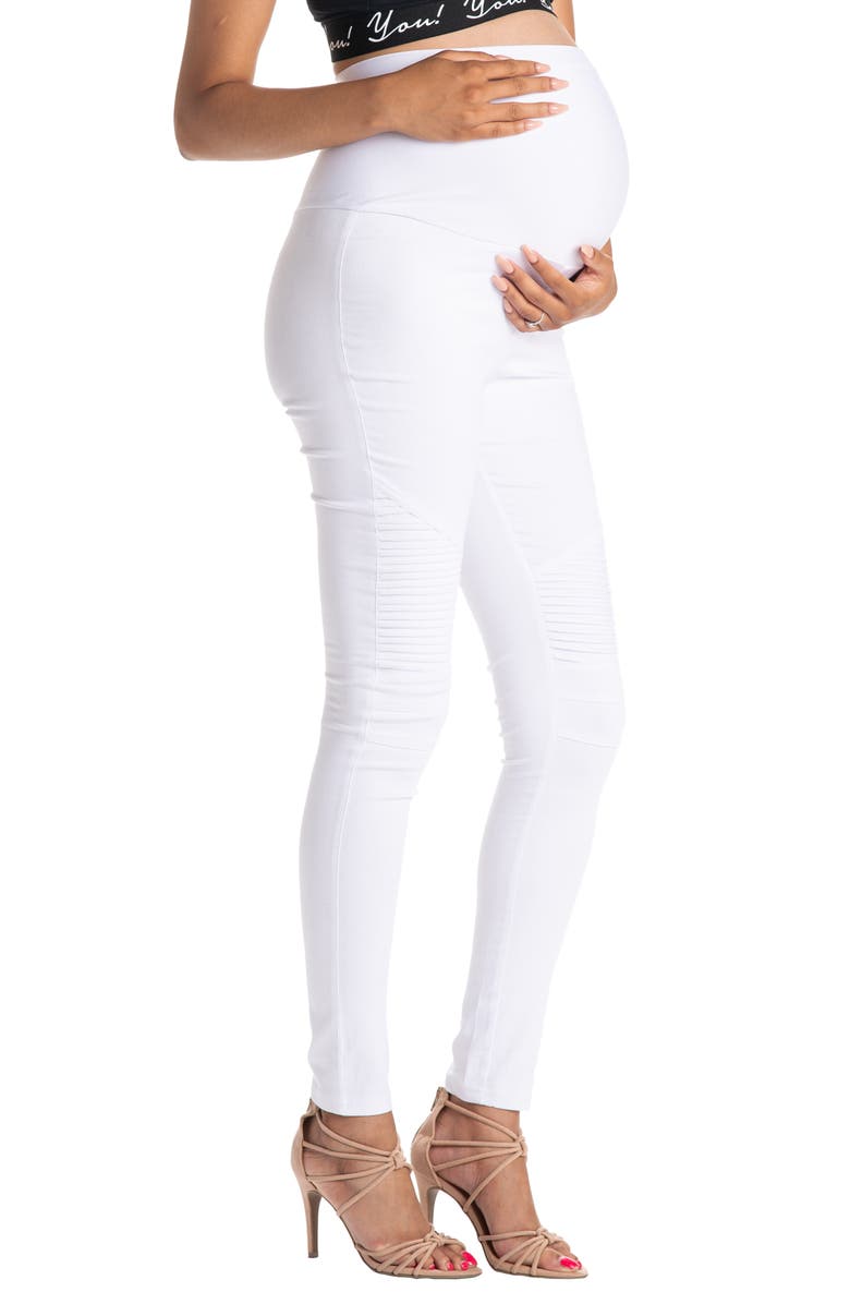 Preggo Leggings Moto Maternity Leggings, Alternate, color, White