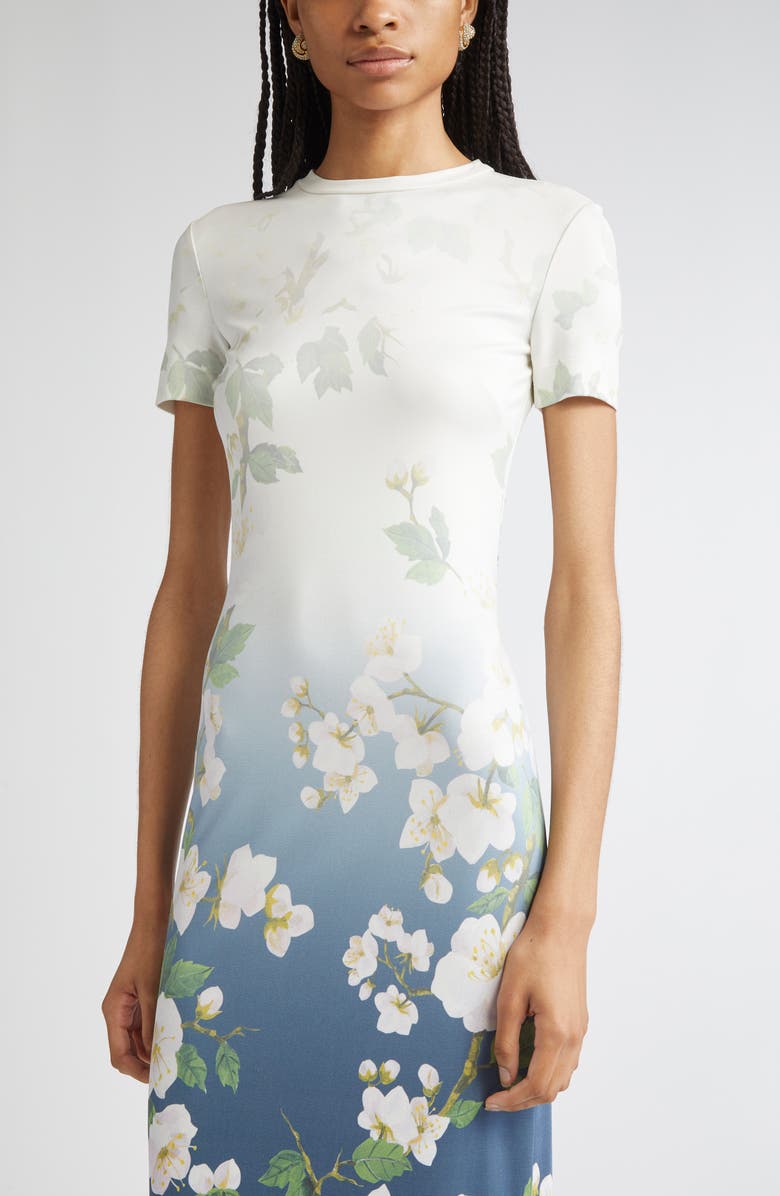 Oscar de la Renta Cherry Blossom Ombré Maxi Dress, Alternate, color, White Navy Ombre