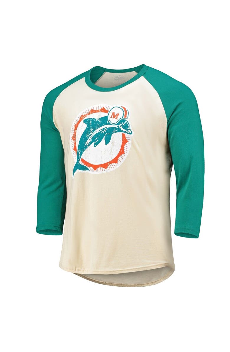 Majestic Threads Men's Majestic Threads Cream/Aqua Miami Dolphins Gridiron Classics Raglan 3/4-Sleeve T-Shirt, Alternate, color,