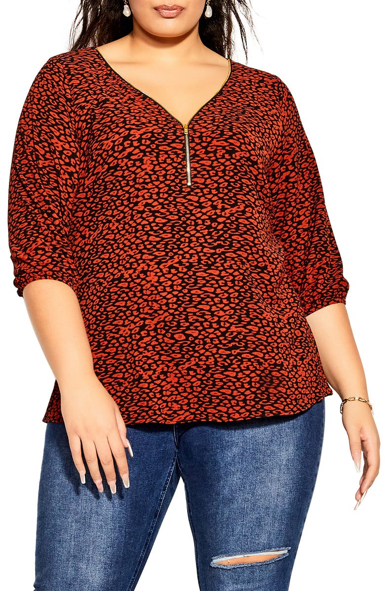 City Chic Leopard Lust V-Neck Top, Main, color,
