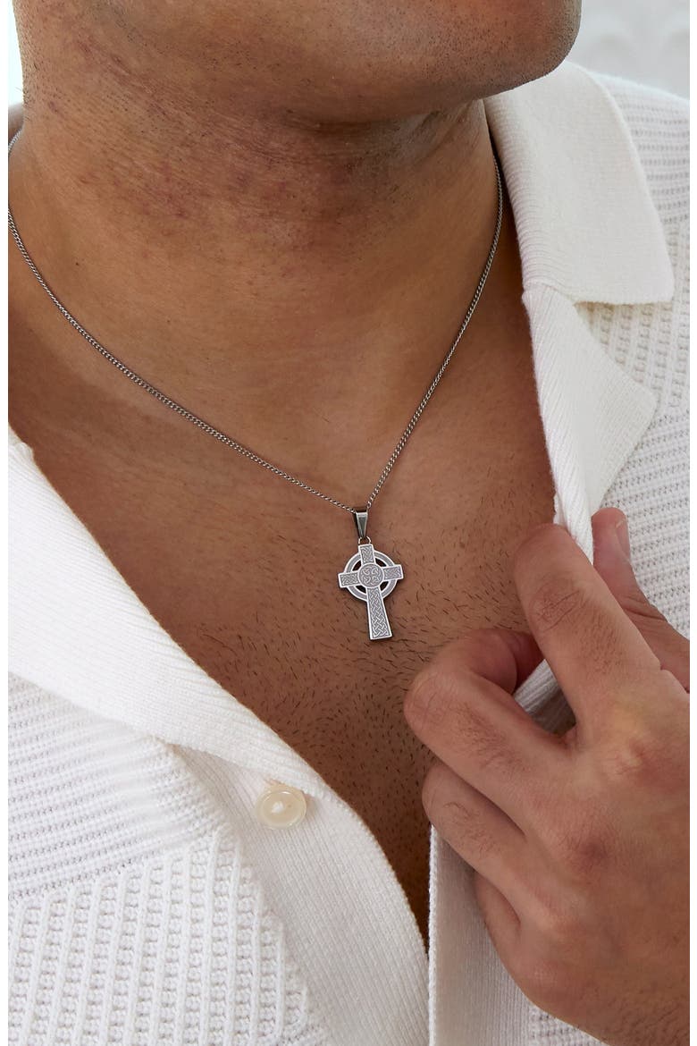 Men's Celtic Cross Pendant Necklace, Alternate, color, SILVER