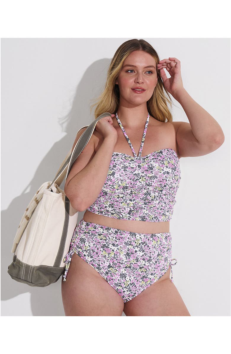 Lands' End Womens Ruched Halter Tankini Top, Alternate, color, White Multi Ditsy Floral