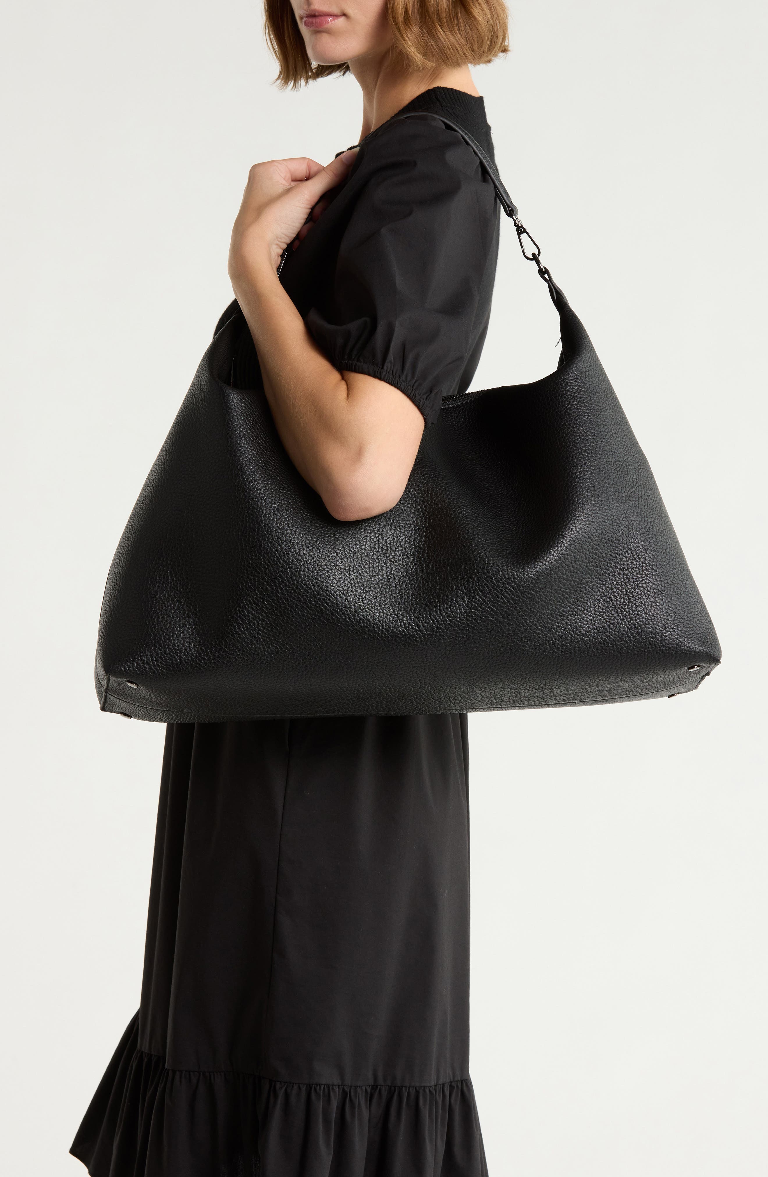 Faux Leather Hobo Bag, Alternate, color, BLACK