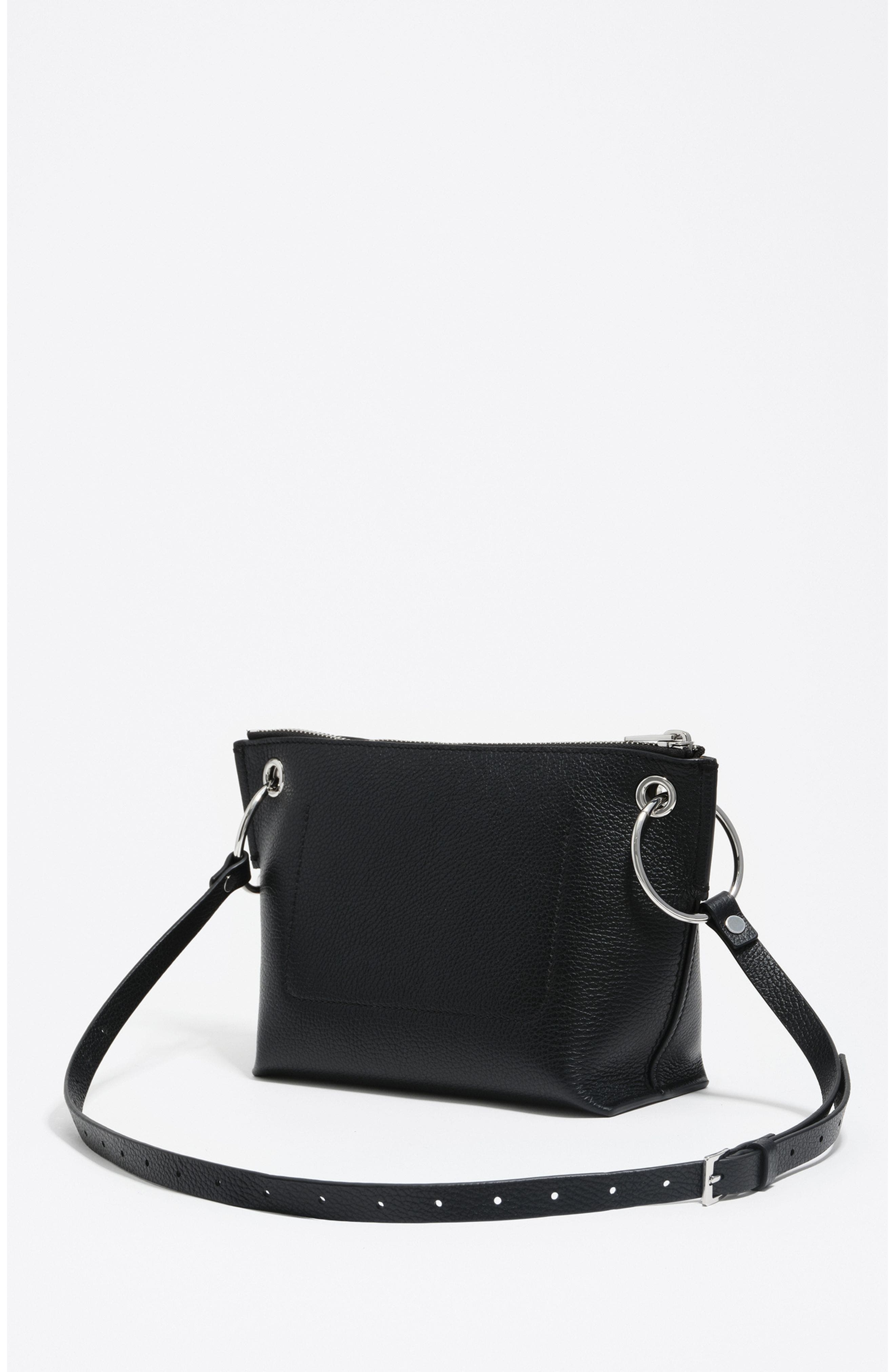 Bimba y Lola Leather Medium Trapezium Bag, Alternate, color, Black