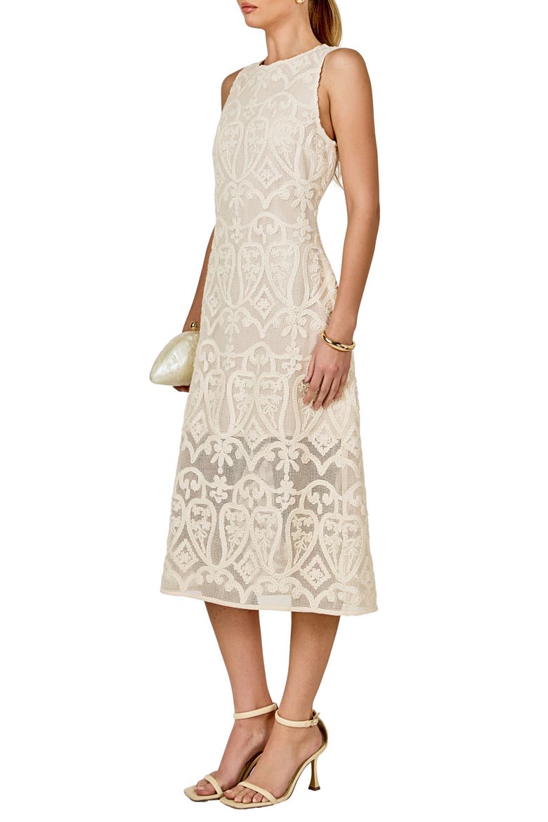 Lace Sleeveless Midi Dress, Alternate, color, BEIGE