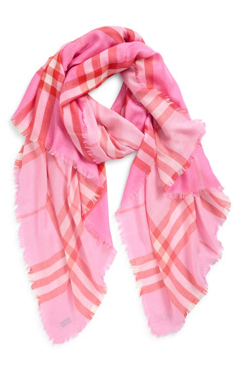 Medium Check Wool & Silk Gauze Fringe Scarf