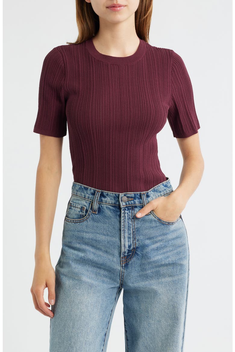 Camryn Short Sleeve Rib Sweater, Main, color, PLUM
