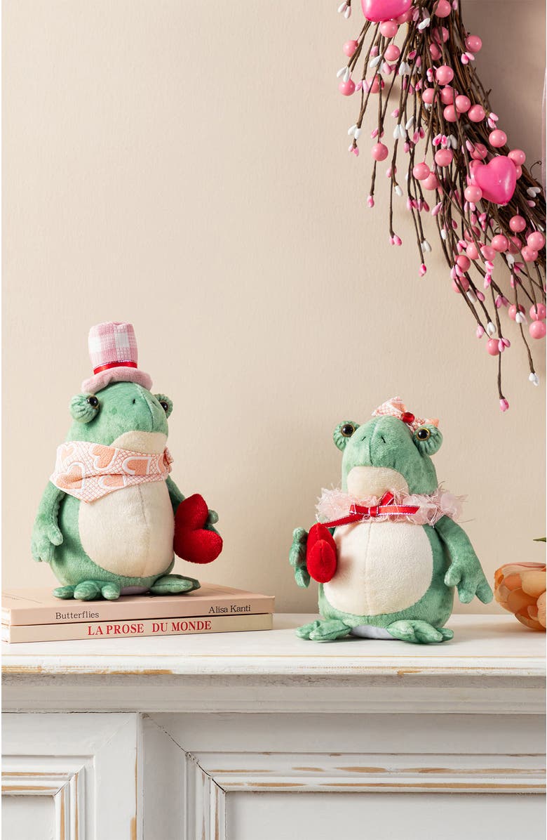 Glitzhome Set of 2 Valentine's Frog Couple Figurine, Alternate, color, Red
