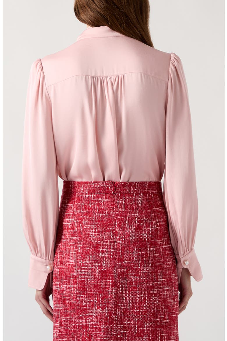 Hall Tie Neck Crepe Button-Up Shirt, Alternate, color, LIGHT PINK