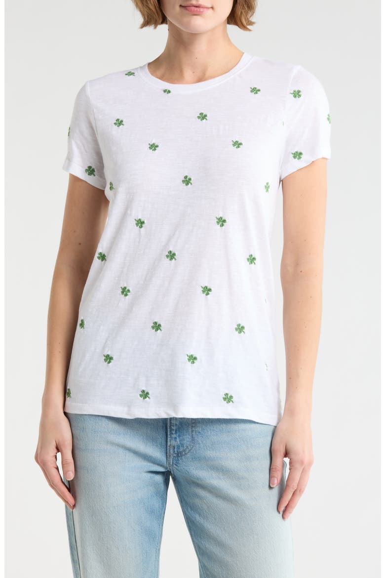 Clover Embroidered Cotton T-Shirt, Main, color, BRIGHT WHITE