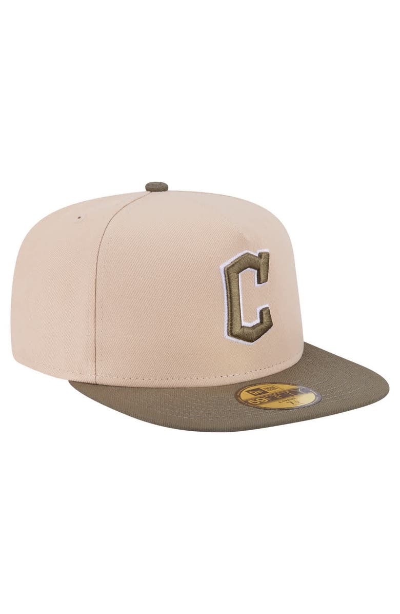 New Era Men's New Era Light Beige/Olive Cleveland Guardians Two-Tone Color Pack A-Frame 59FIFTY Fitted Hat, Alternate, color, Light Beige