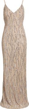 Jump Apparel Sequin & Bead Tie Back Gown