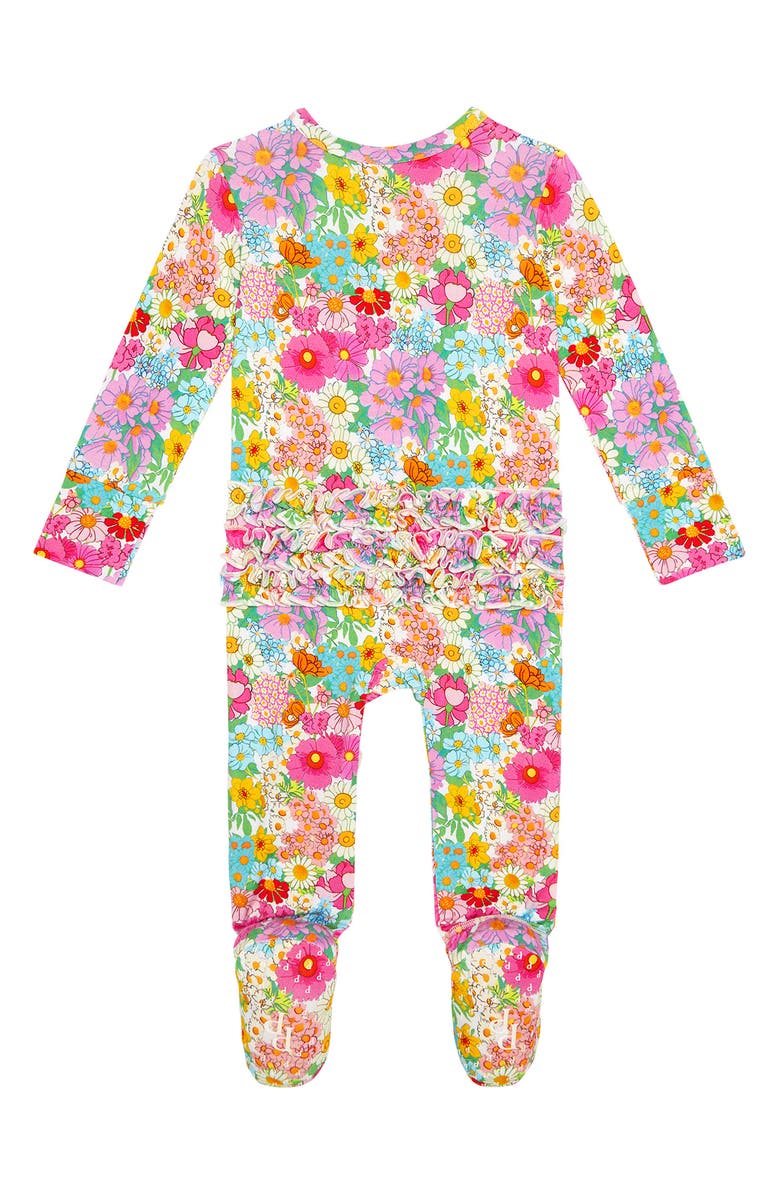 Posh Peanut Ruffle Fitted Footie Pajamas, Alternate, color, Pink