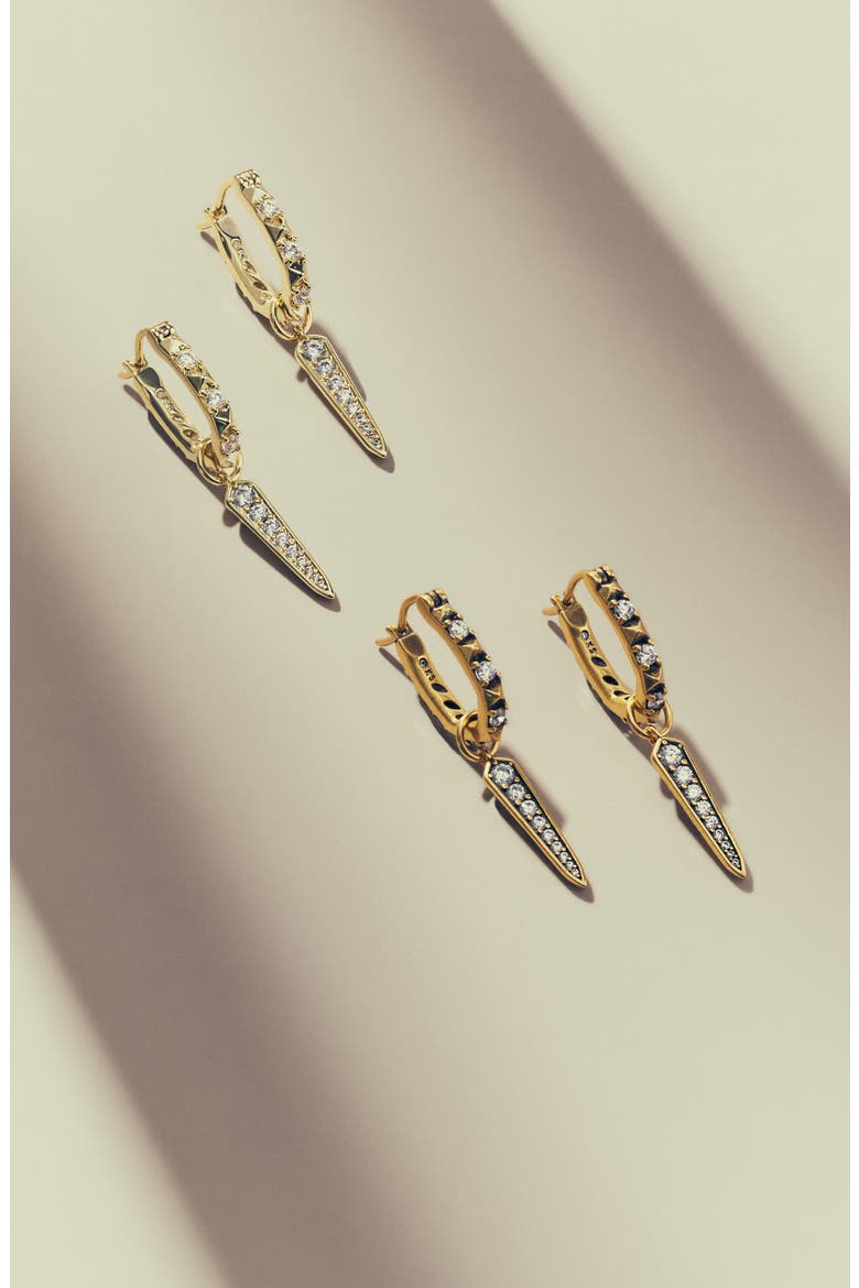 Fate Charm Huggie Earrings, Alternate, color, GOLD/ WHITE CZ