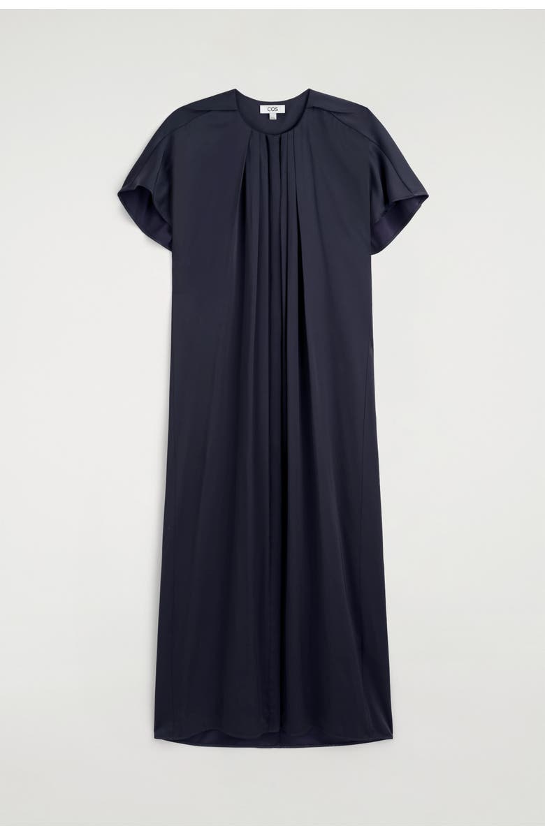 COS Pleated Satin Midi Dress, Main, color, Navy