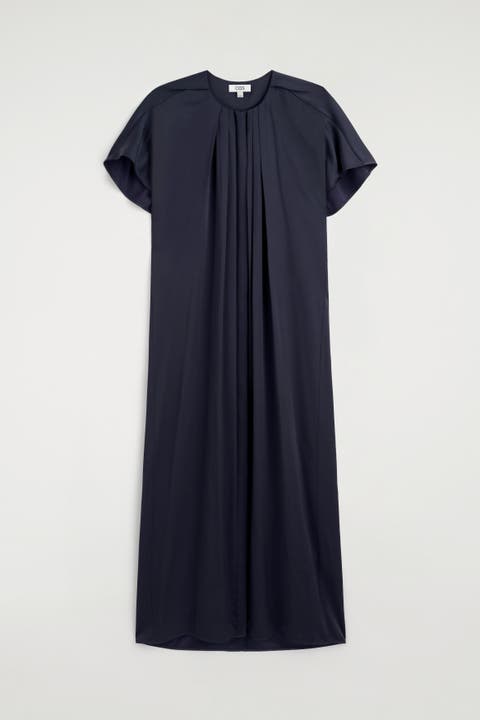 Pleated Satin Midi Dress