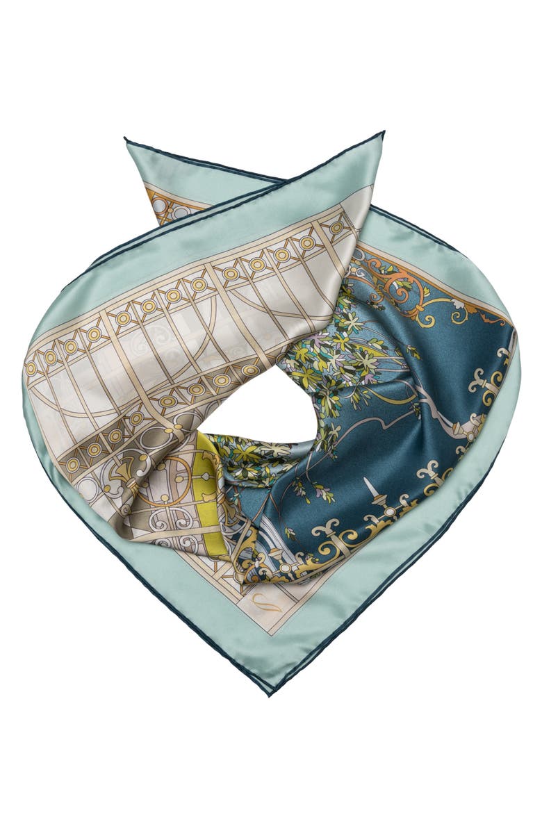 Elizabetta Garden of Dreams - Hand Rolled Silk Foulard for Women, Main, color, Aqua