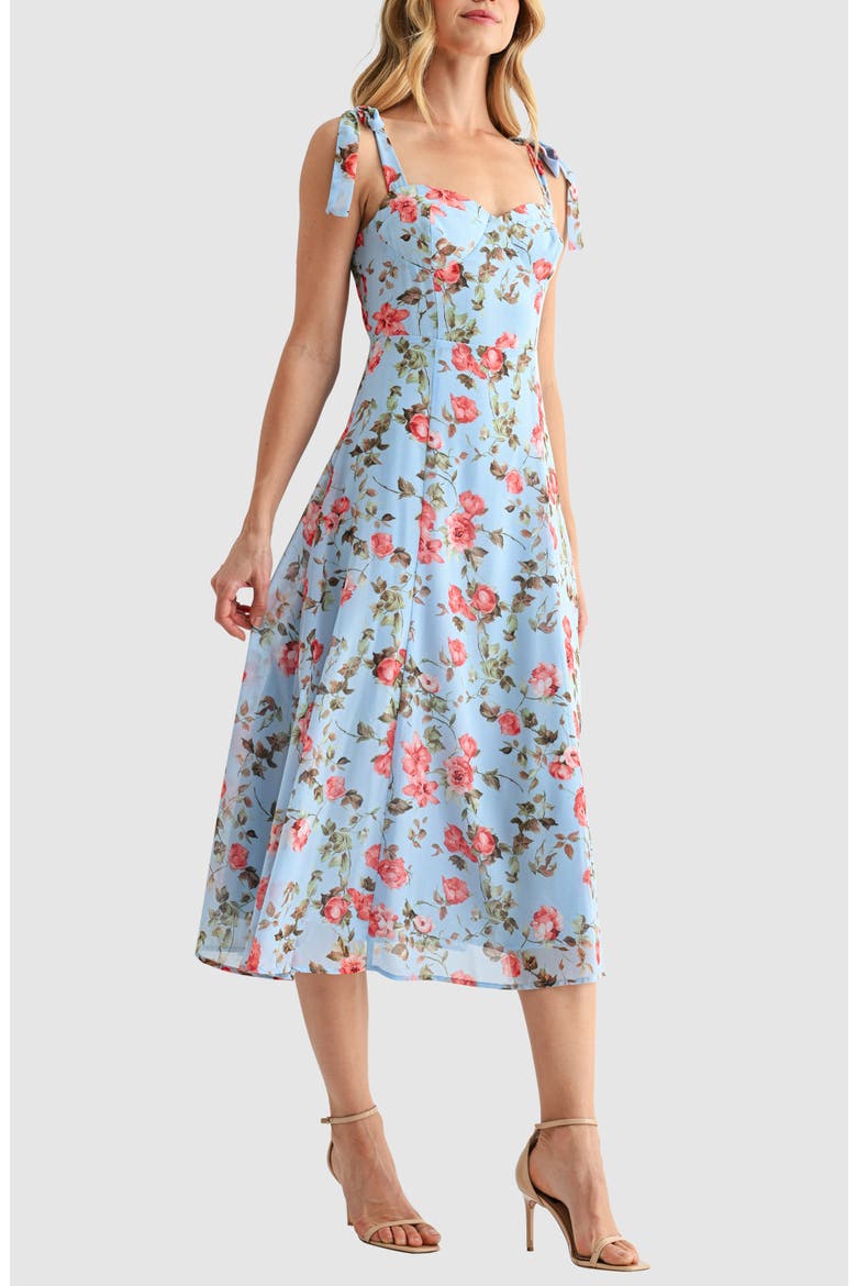 Tie Strap Midi Dress, Alternate, color, BLUE MAUVE FLORAL
