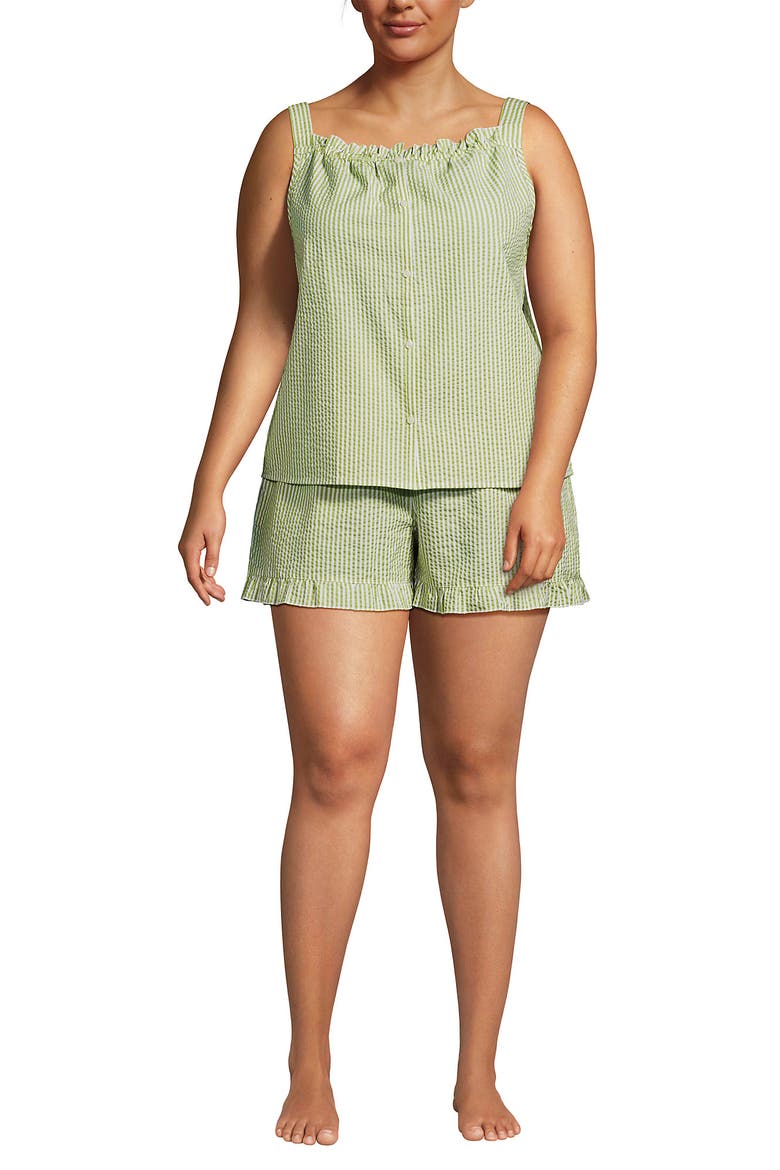 Plus Size Seersucker 2 Piece Pajama Set - Tank and Shorts, Main, color, Bright Pistachio Stripe