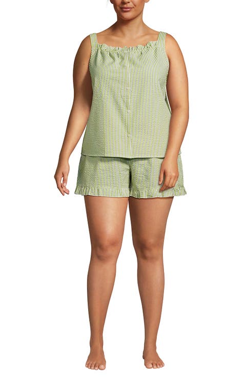Seersucker 2 Piece Pajama Set - Tank and Shorts