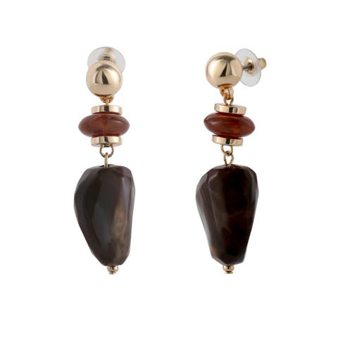 Large Bead Drop Earrings for Women, Beaded Dangle Earrings Gold-Tone