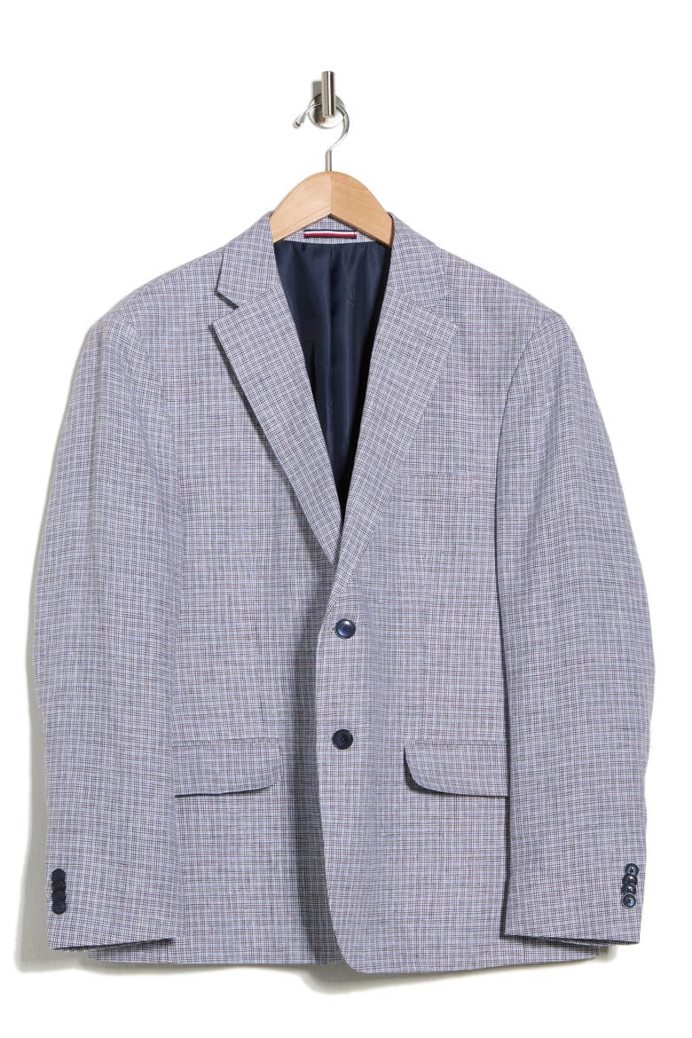Check Notch Lapel Linen Blazer, Alternate, color, BLUE/ BROWN