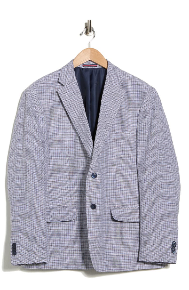 Tommy Hilfiger Check Notch Lapel Linen Blazer, Main, color, Blue/ Brown