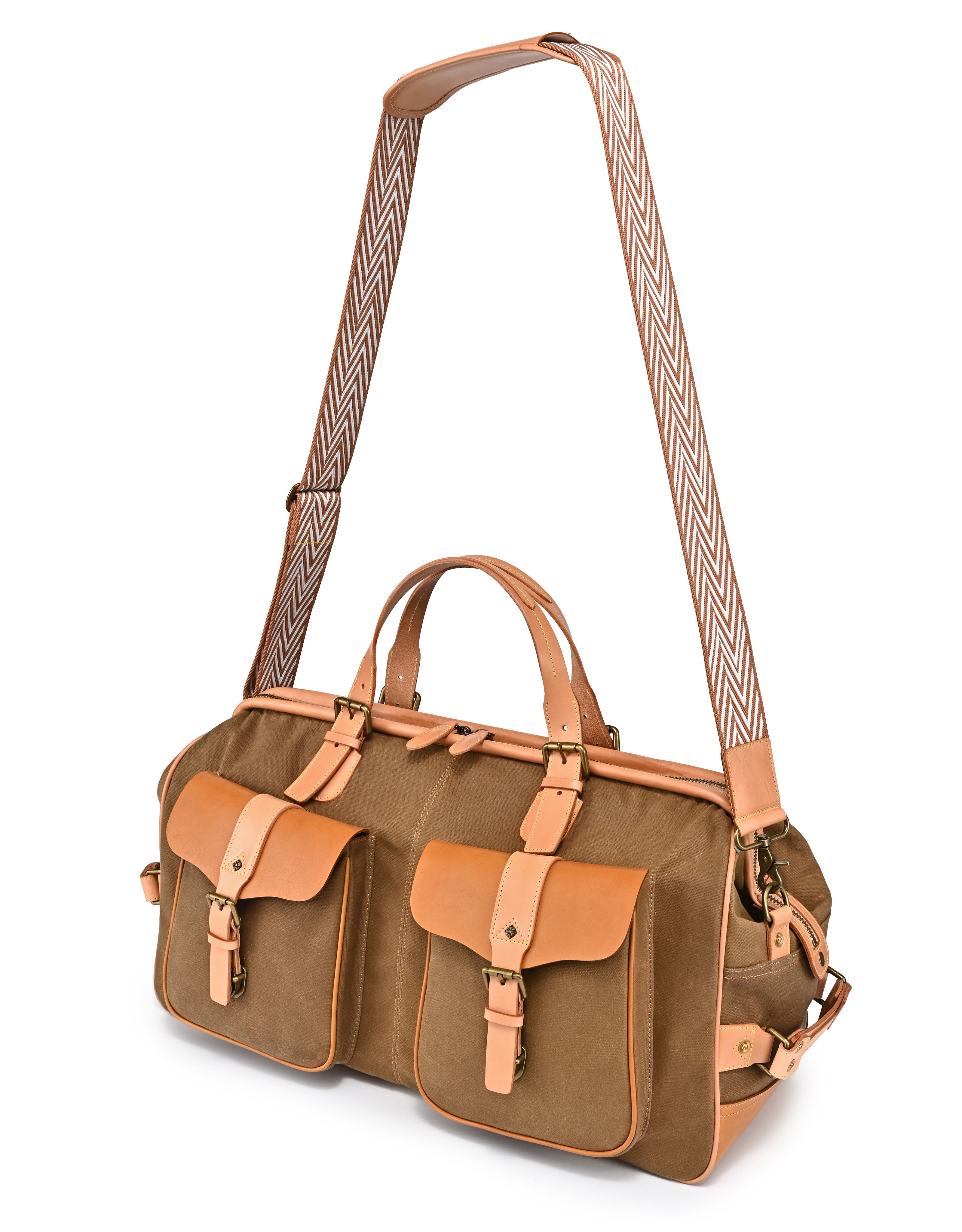 Speedwell Genuine Leather Waxed Canvas Travel Duffel, Alternate, color, Camel