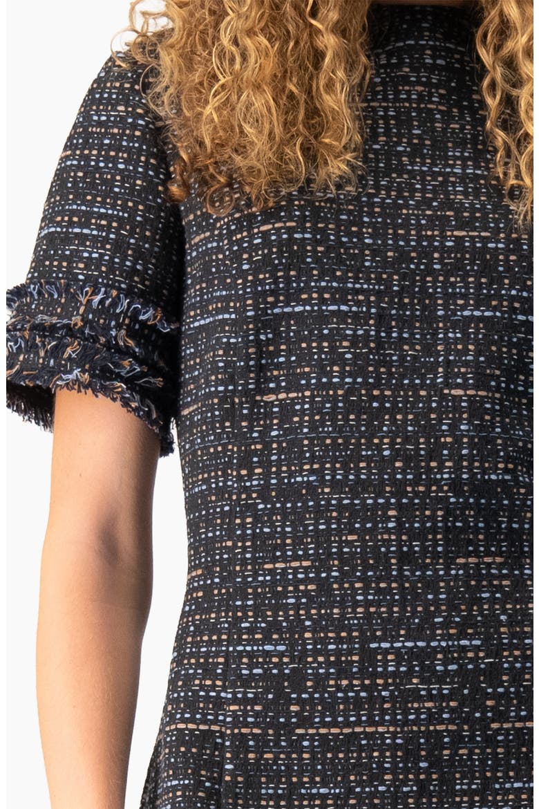 Tweed Sheath Dress with Fringe Details, Alternate, color, Navy Blue