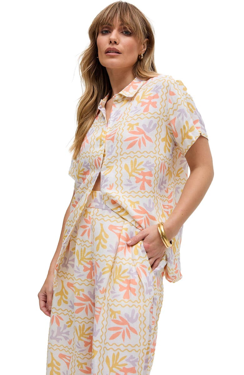 Raffya Matisse Button Down Patchwork Floral Print Shirt, Main, color, Multi