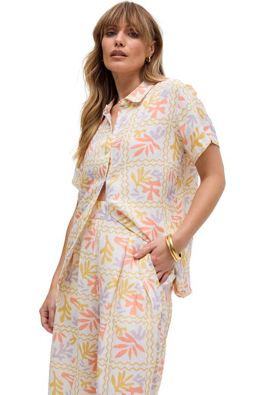Raffya Matisse Button Down Patchwork Floral Print Shirt In Multi