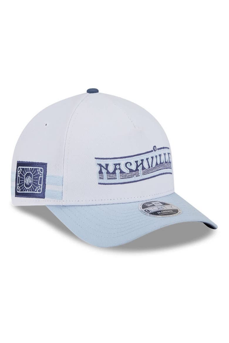 Men's New Era  White/Light Blue Nashville SC 2025 Jersey Hook 9FORTY M-Crown Adjustable Hat, Alternate, color, White