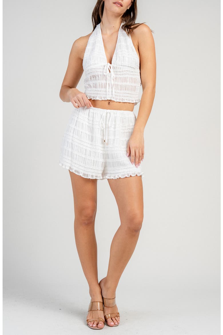 Gauze Halter Neck Crop Tank & Shorts Set, Alternate, color, OFF WHITE