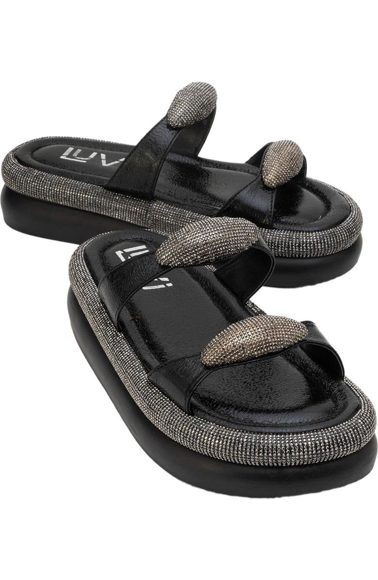 Prologue Shoes Finery Embellished Platform Slide, Main, color, Black Faux Leather