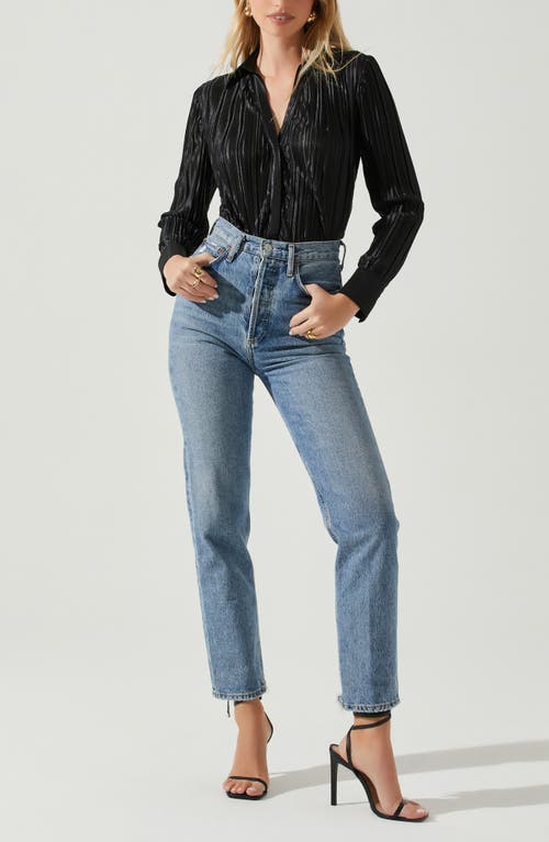 Astr The Label Laurel Pleated Button-up Shirt In Black