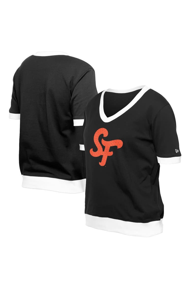 Women's New Era  Black San Francisco Giants 2025 City Connect Rhinestone V-Neck T-Shirt, Alternate, color, Black