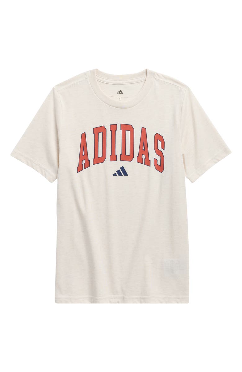 adidas Kids' Varsity Logo Jersey Graphic T-Shirt, Main, color, Oatmeal Heather
