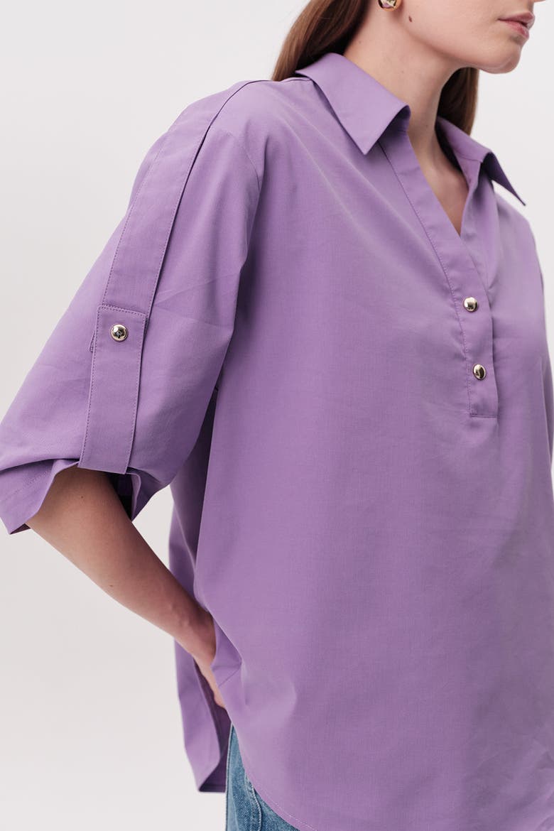 Kaylin Shoulder Epaulette Cotton Shirt, Alternate, color, Lilac