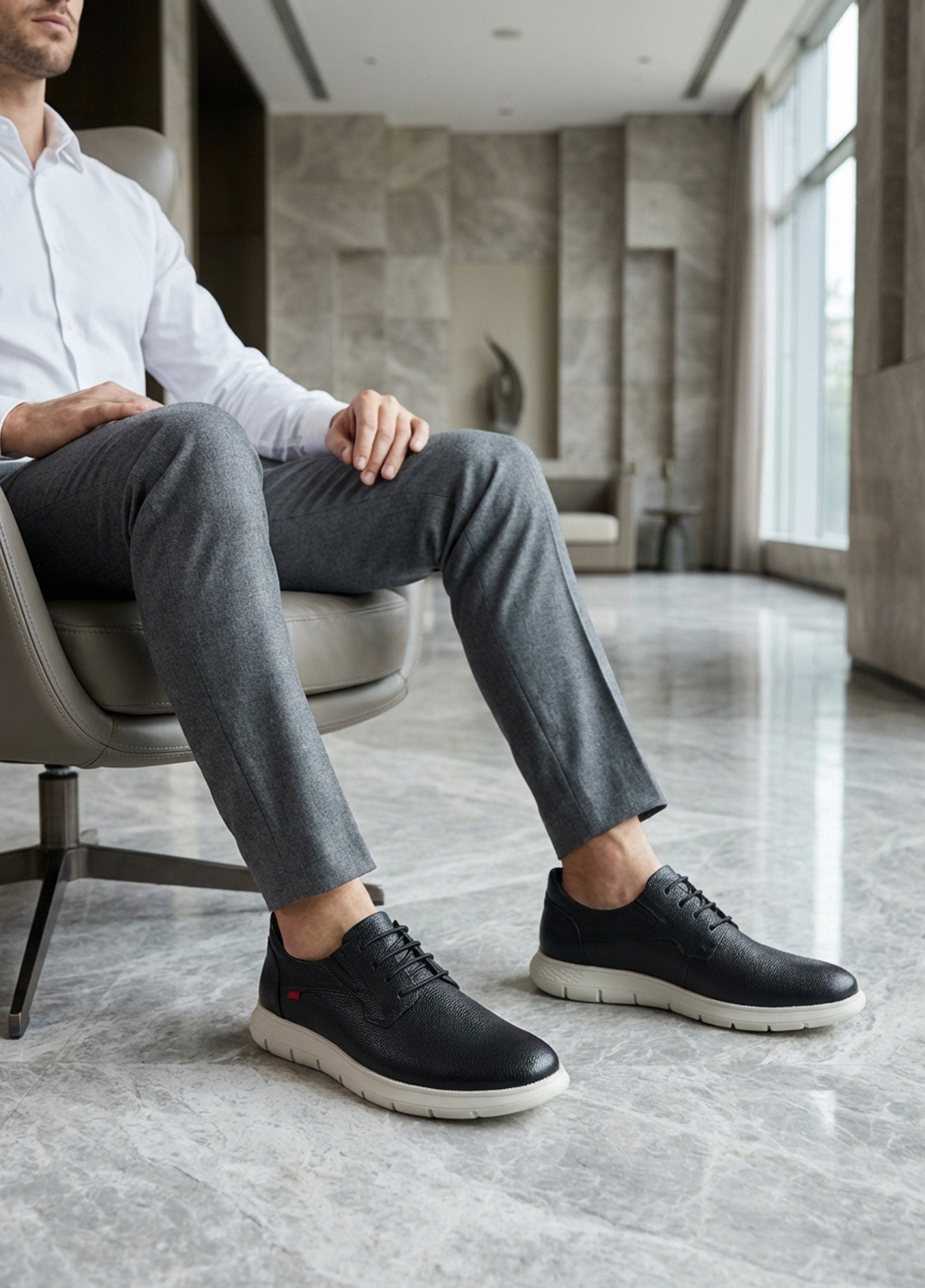 Marc Joseph New York Brooks  Hands Free Technology Leather Plain Toe Casual Oxford, Alternate, color, Black Grainy Leather