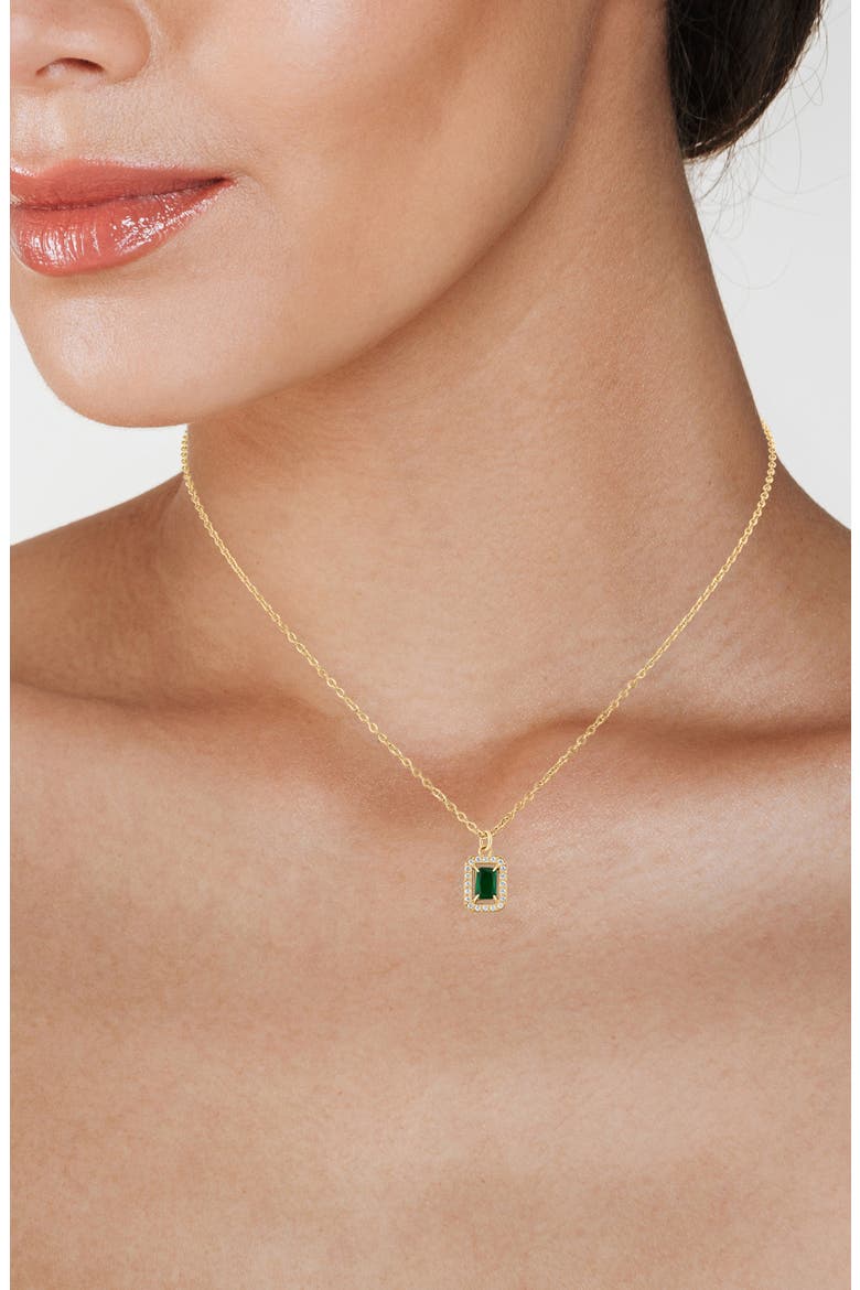 Classic Pavé Crystal Halo 16-Inch Pendant Necklace, Alternate, color, GREEN/ CLEAR GOLD