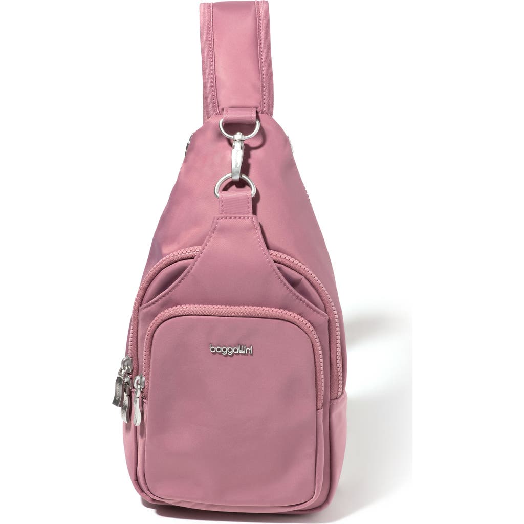 Baggallini Central Park Sling Bag In Mauve Twill