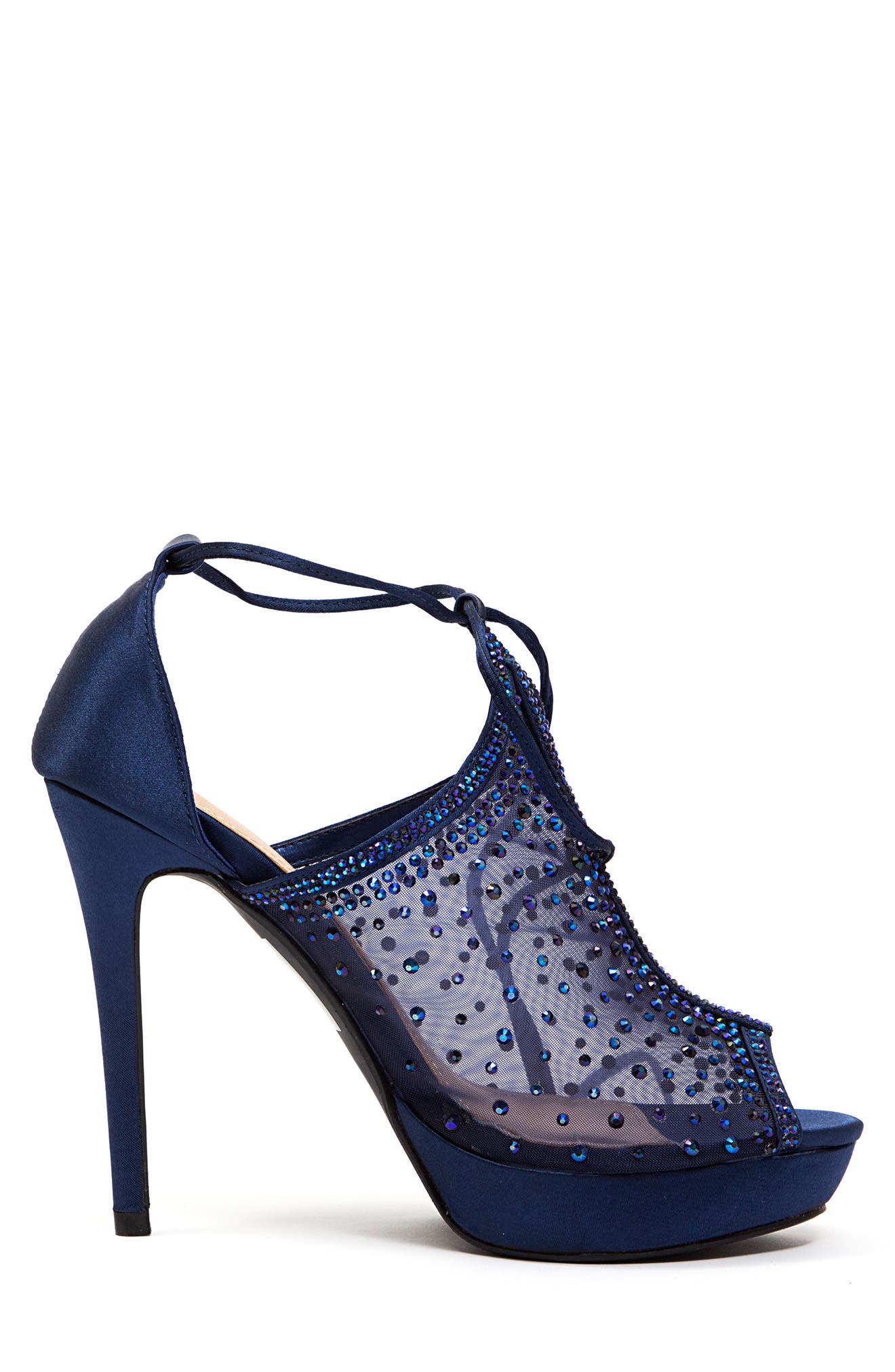 Embellished Mesh Ankle Wrap Pump, Alternate, color, NAVY