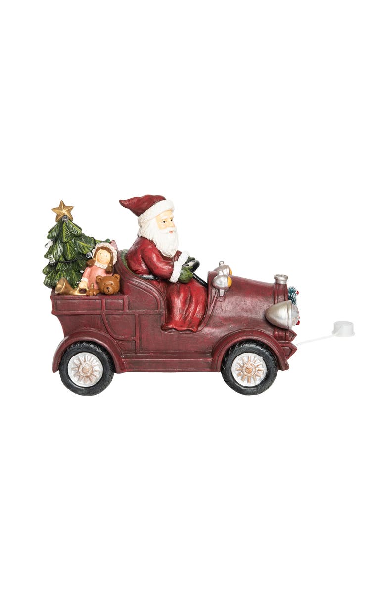 Transpac Multicolor Light Up Musical Santa Wagon Decorative Resin Figurine, Alternate, color, Red