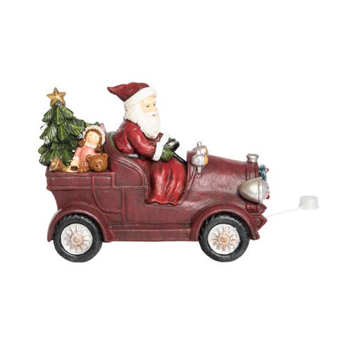 Transpac Multicolor Light Up Musical Santa Wagon Decorative Resin Figurine In Multi