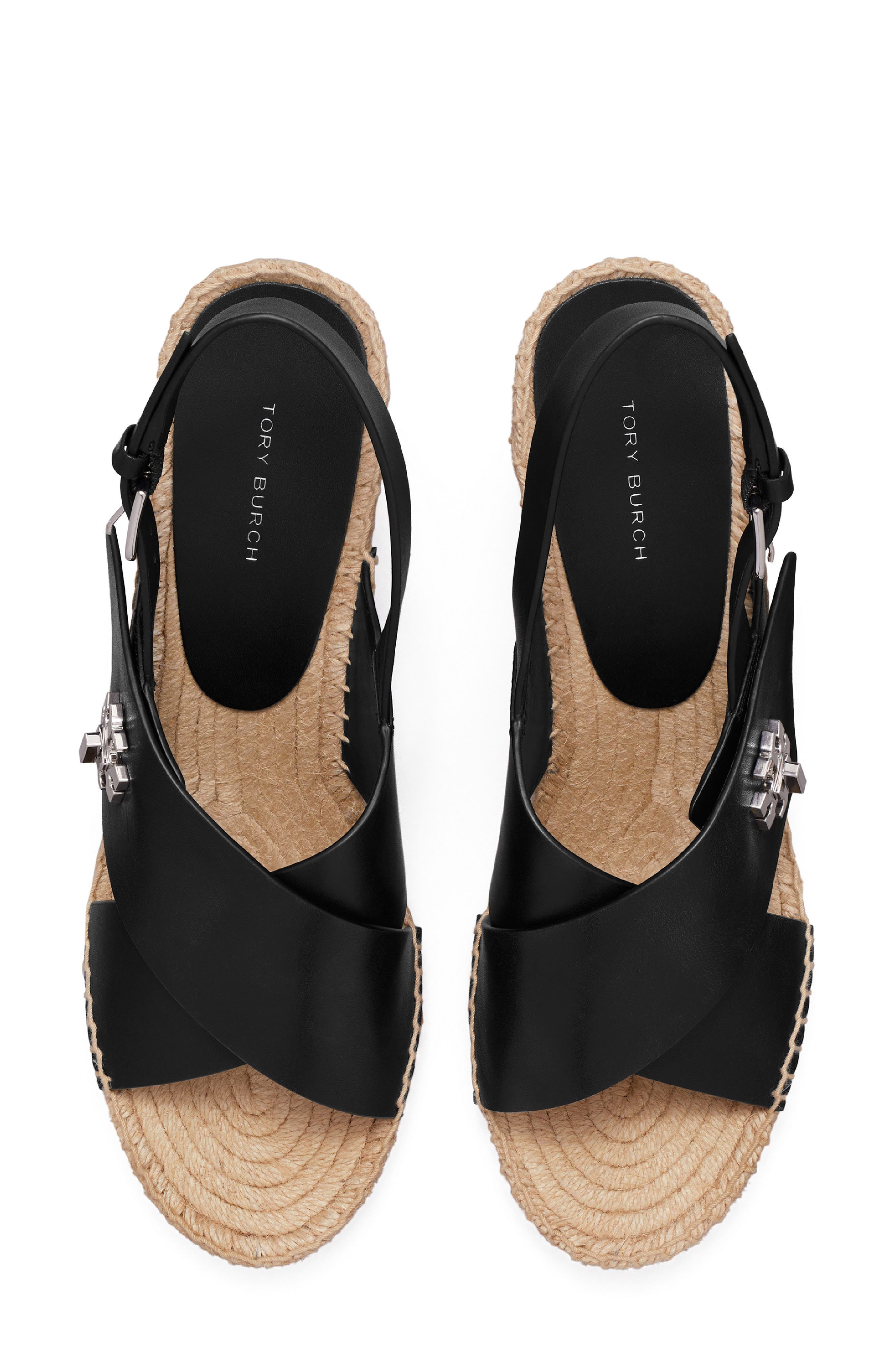 Tory Burch Turnlock Espadrille Slingback Platform Wedge Sandal, Alternate, color, Perfect Black