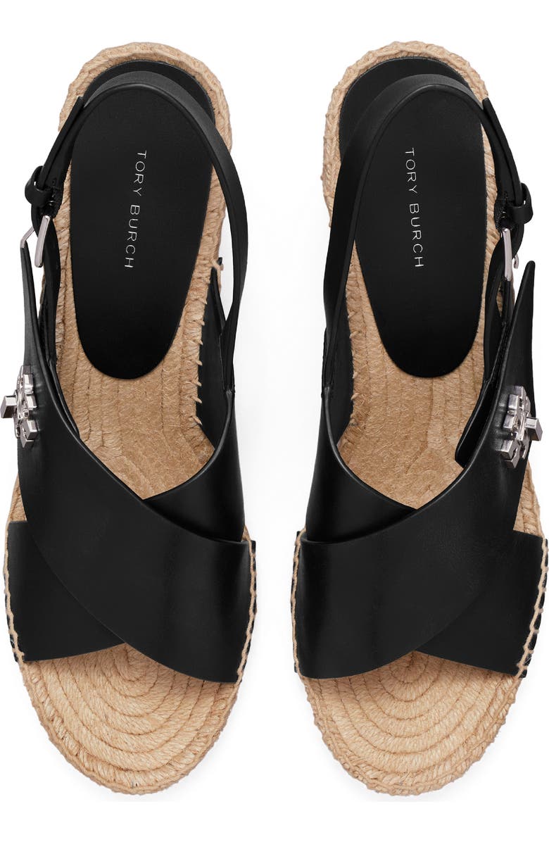 Tory Burch Turnlock Espadrille Slingback Platform Wedge Sandal, Alternate, color, Perfect Black