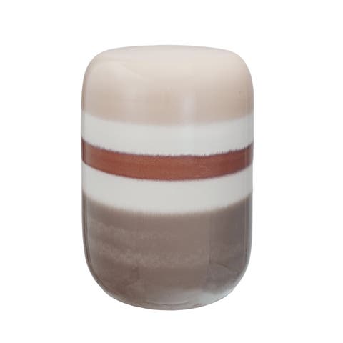 Stoneware Stool Table with Stripes, and Reactive Glaze, Multicolor