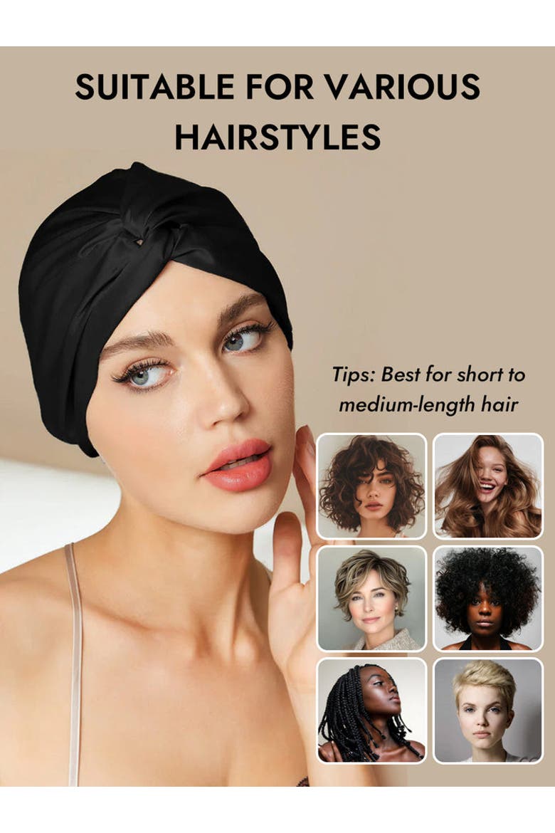 Silk Bonnet & Scrunchie Set for Sleep & Styling, Alternate, color, Black