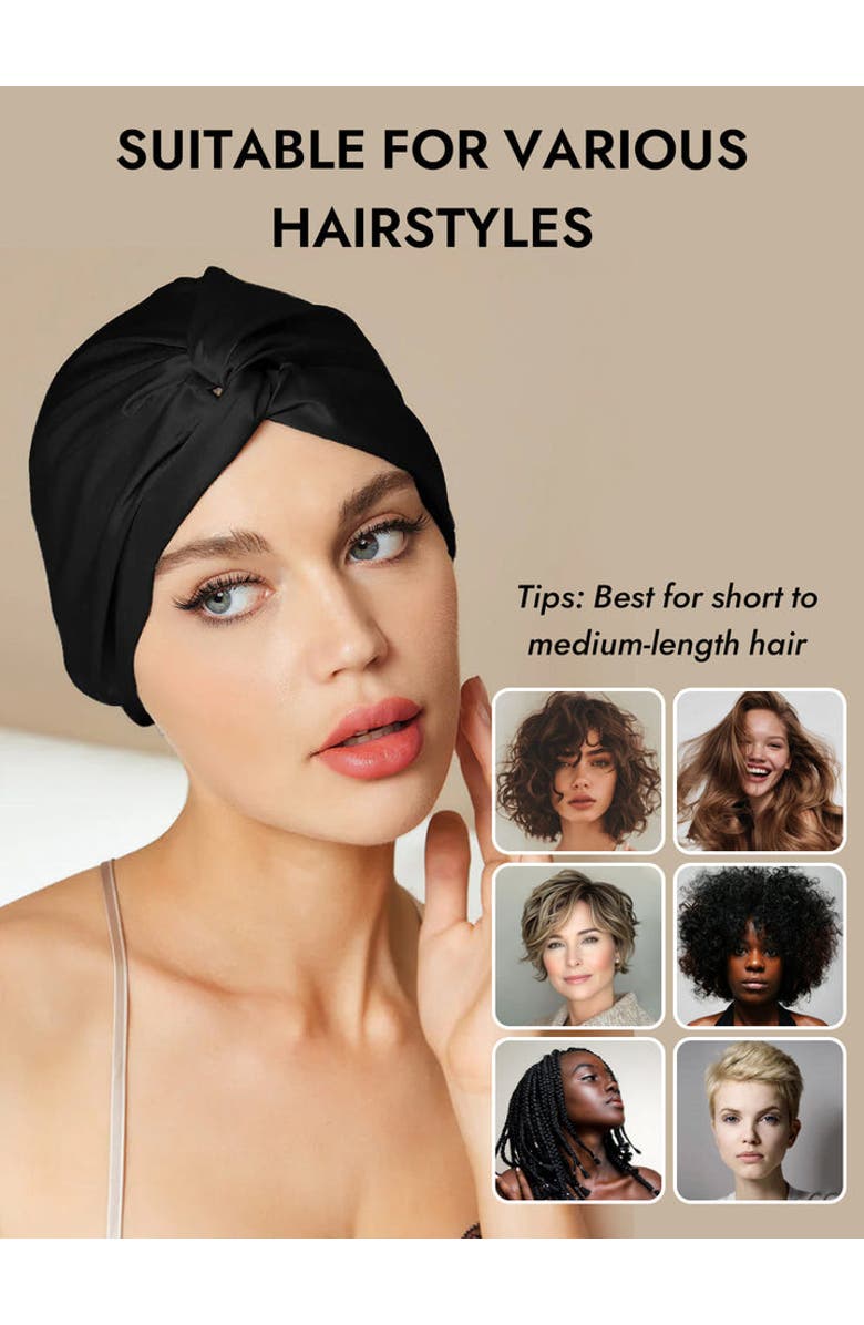 SILKSILKY Silk Bonnet & Scrunchie Set for Sleep & Styling, Alternate, color, Black