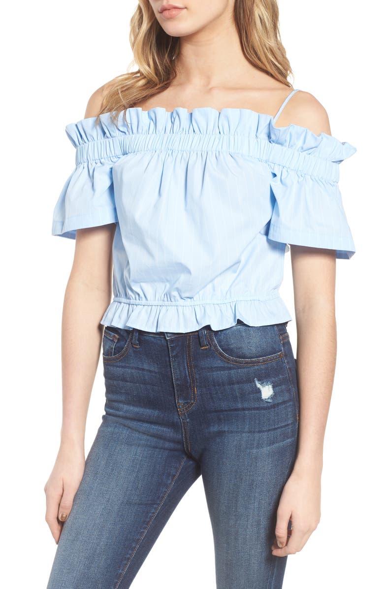 BP. Cold Shoulder Ruffle Trim Top, Main, color,